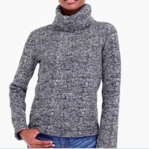 JCrew Glen plaid black fleece mock turtle neck sweater Womens Small cozy